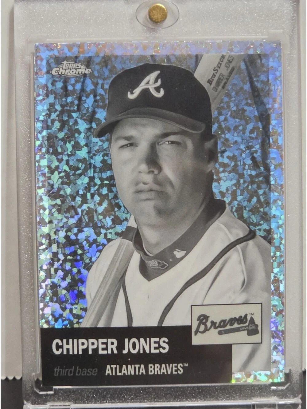 2022 Topps Chrome Platinum Anniversary Chipper Jones Rose Gold Mini Diamond